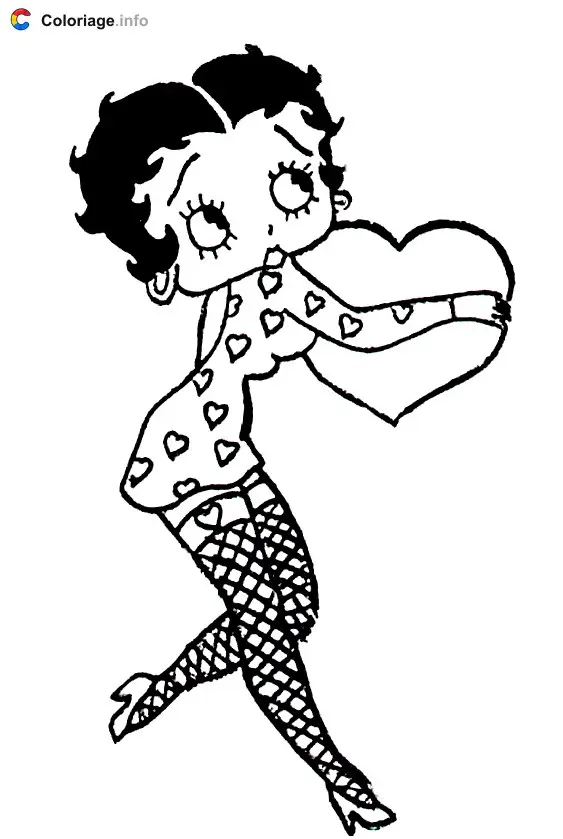 Coloriage Betty Boop avec un cœur - Betty Boop à imprimer