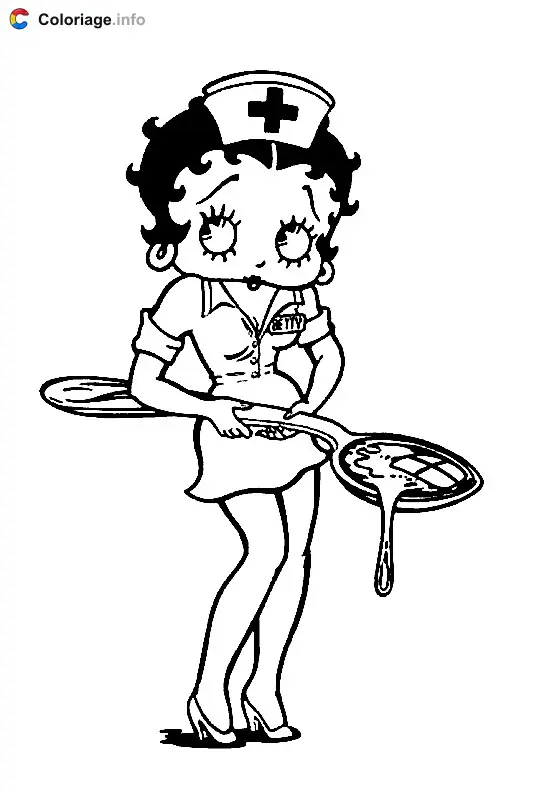 Coloriage Betty Boop en infirmière - Betty Boop à imprimer