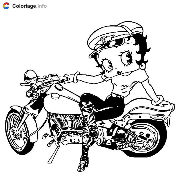Coloriage Betty Boop est une motarde - Betty Boop à imprimer