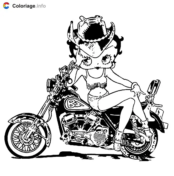 Coloriage Betty Boop sur sa moto - Betty Boop à imprimer