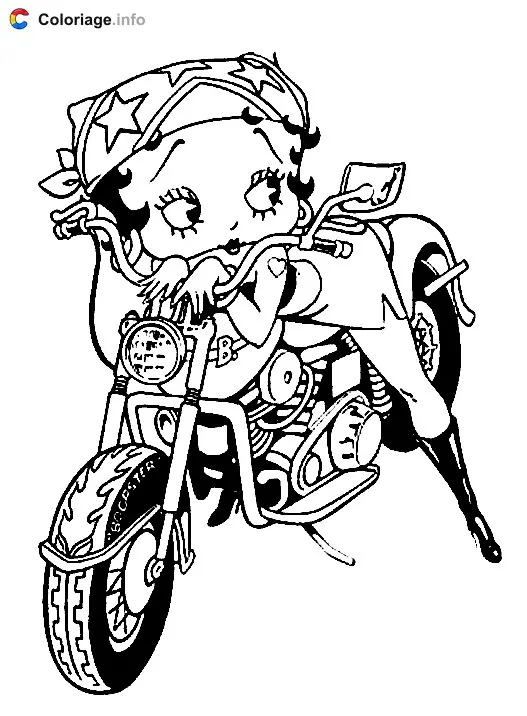 Coloriage Betty est assise sur sa moto - Betty Boop à imprimer