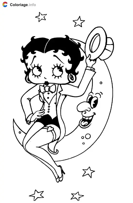 Coloriage Betty sur la lune - Betty Boop à imprimer