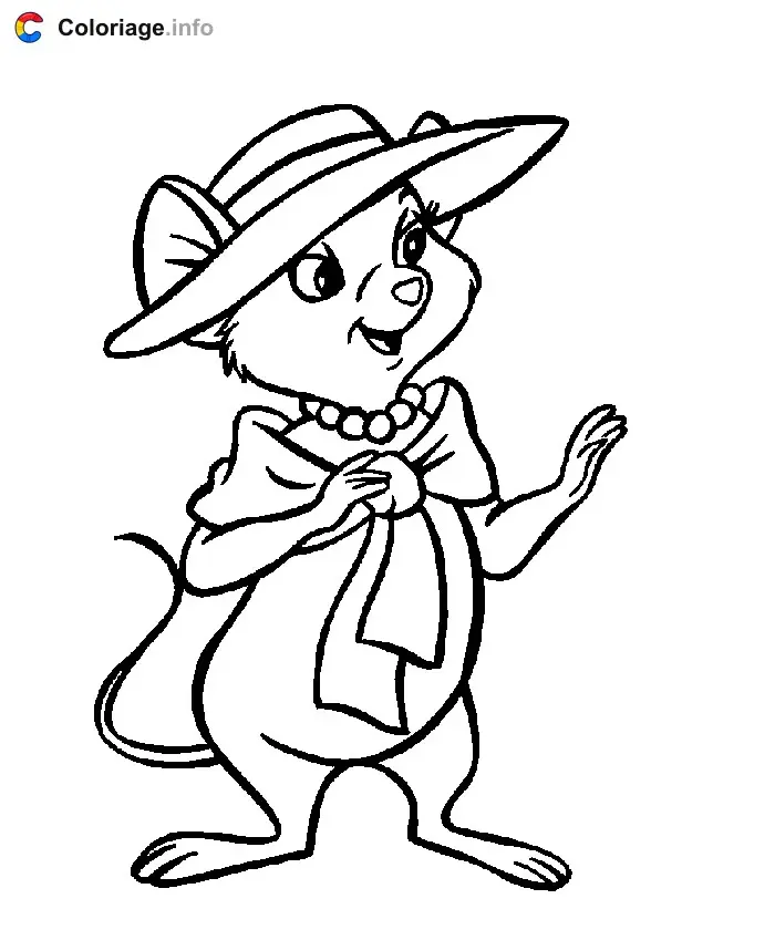 Coloriage Bianca élégante - Bernard et Bianca à imprimer