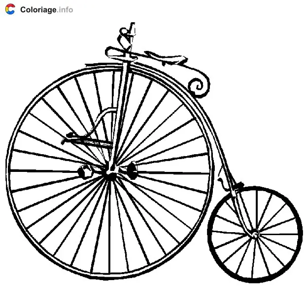 Coloriage Bicyclette de type Grand bi avec une grande et une petite roue - Vélo à imprimer