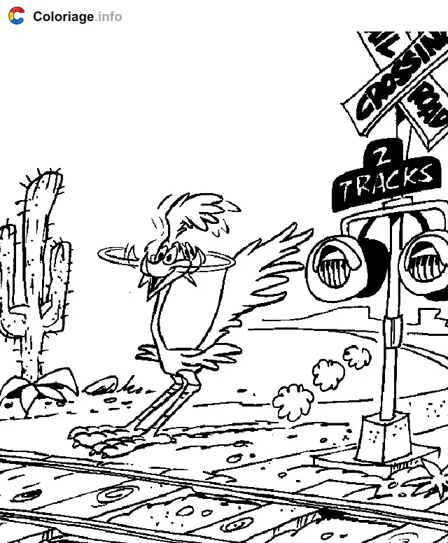 Coloriage Bip Bip au passage à niveau - Bip Bip et Coyote à imprimer