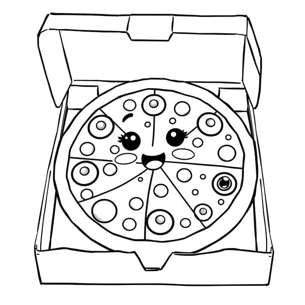 Coloriage Boite De Pizza Kawaii - Kawaii nourriture à imprimer