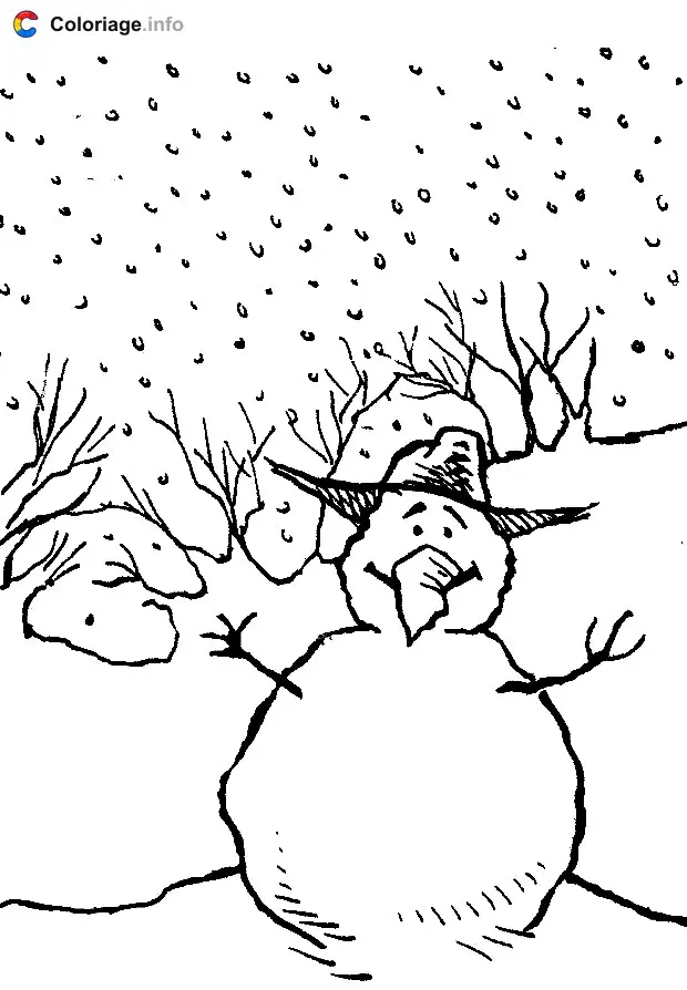 Bonhomme de neige sous la neige coloring page to print