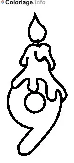 Coloriage Bougie sur le chiffre neuf - Bougies chiffres à imprimer
