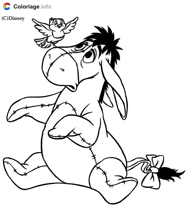 Coloriage Bourriquet avec un oiseau sur le bout du nez - Bourriquet à imprimer