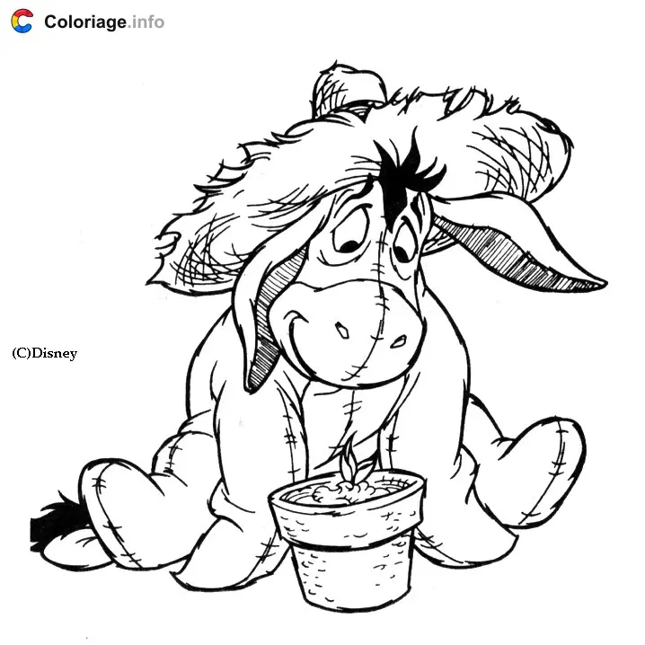 Coloriage Bourriquet avec une petite plante verte - Bourriquet à imprimer