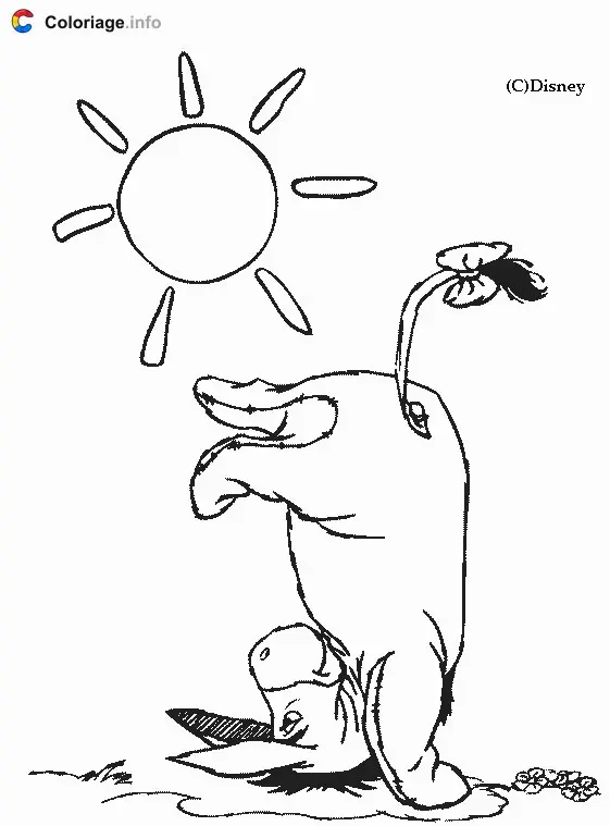 Coloriage Bourriquet fait le poirier au soleil - Bourriquet à imprimer