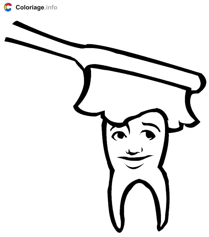 Coloriage Brosse à dent sur une dent - Dents à imprimer