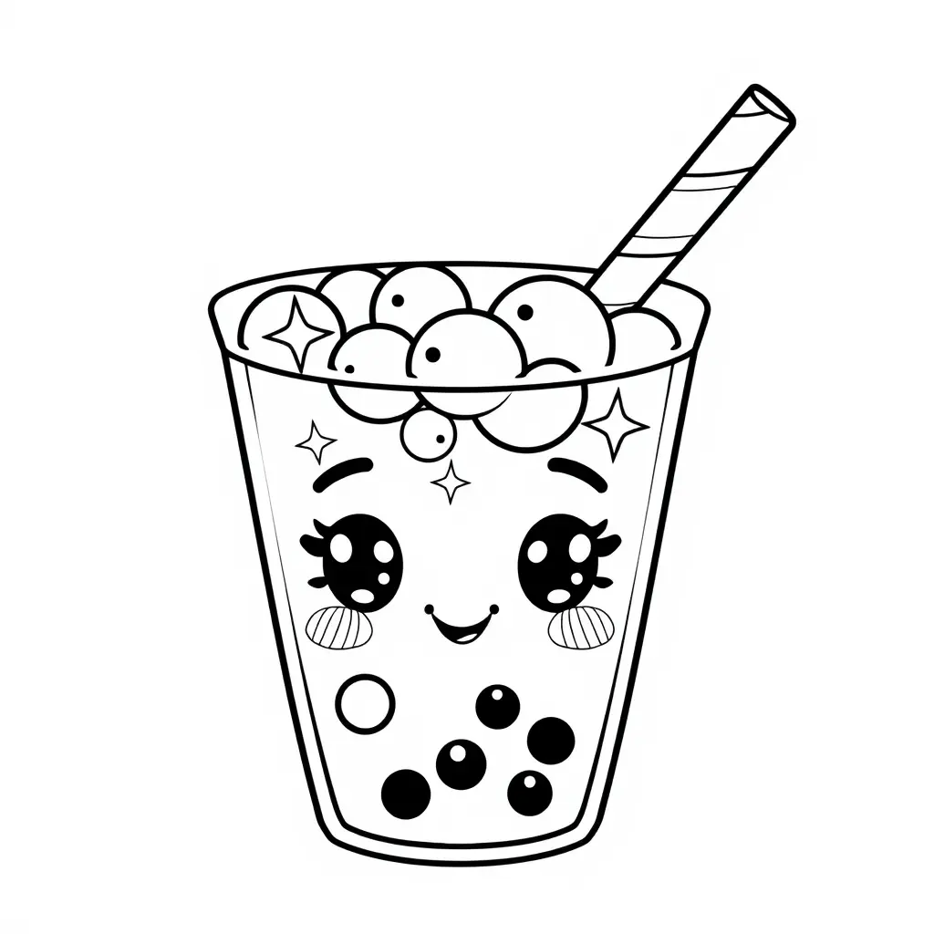 Coloriage Bubble Tea Kawaii - Kawaii nourriture à imprimer