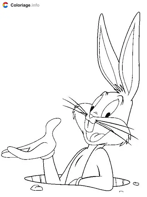 Coloriage Bugs Bunny dans un trou de lapin - Bugs Bunny à imprimer