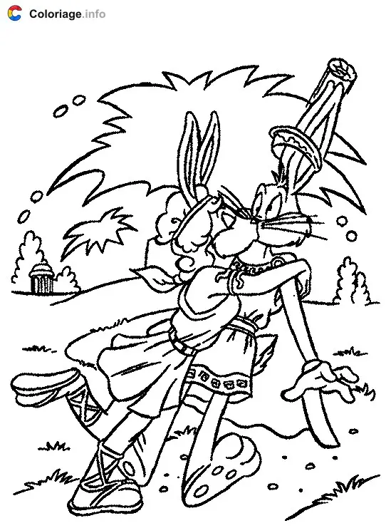 Coloriage Bugs Bunny embrasse une lapine romaine - Bugs Bunny à imprimer