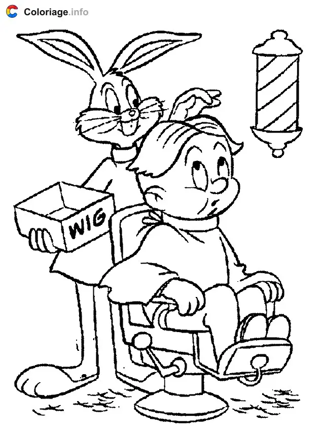 Coloriage Bugs Bunny est coiffeur - Bugs Bunny à imprimer