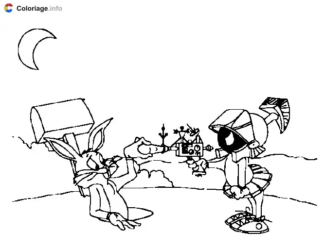 Coloriage Bugs Bunny et Marvin - Marvin le Martien à imprimer