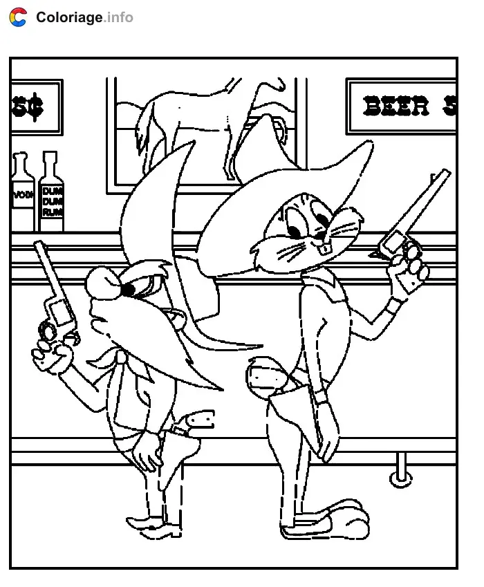 Coloriage Bugs Bunny et Sam font duel - Sam le Pirate à imprimer