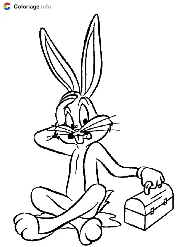 Coloriage Bugs Bunny et une boîte - Bugs Bunny à imprimer