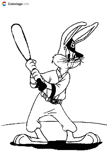 Coloriage Bugs Bunny joue au base-ball - Bugs Bunny à imprimer
