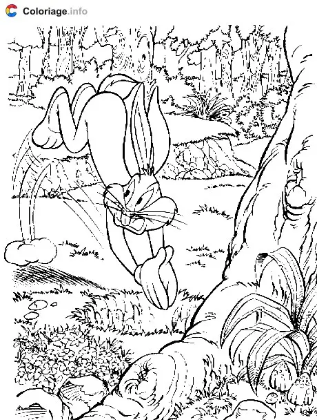 Coloriage Bugs Bunny plonge dans son trou - Bugs Bunny à imprimer