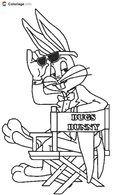 Coloriage Bugs Bunny sur une chaise à son nom - Bugs Bunny à imprimer