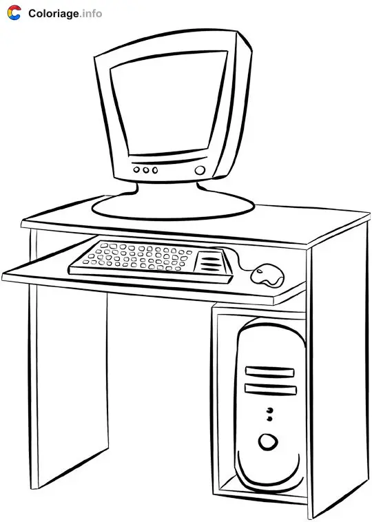 Coloriage Bureau d'ordinateur - Meubles à imprimer