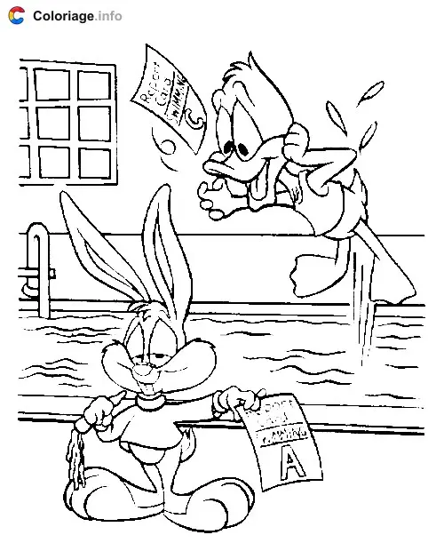Coloriage Buster Bunny et Plucky Duck - Tiny Toons à imprimer