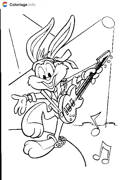 Coloriage Buster Bunny joue de la guitare - Tiny Toons à imprimer