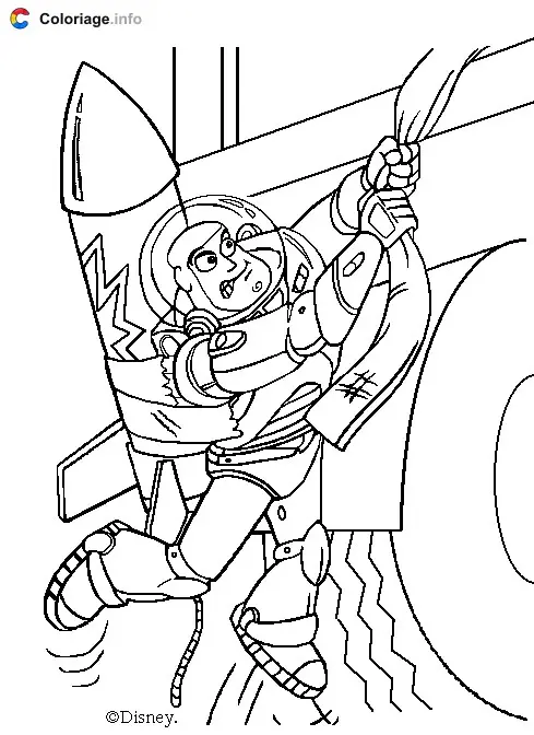 Buzz Hangs On to the Back of a Car coloring page to print