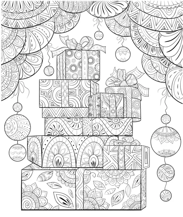 Coloriage Cadeaux De Noël Mandala Anti Stress - Noël adulte à imprimer