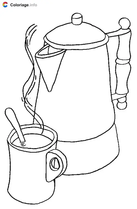 Coloriage Cafetière et sa tasse à café - Cuisine à imprimer