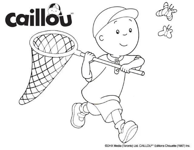 Coloriage Caillou Chasse Les Papillons - Caillou à imprimer