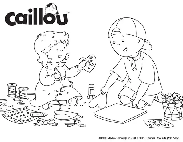 Coloriage Caillou Et Sa Sœur Mousseline Bricolent Pour La Saint Valentin - Caillou à imprimer