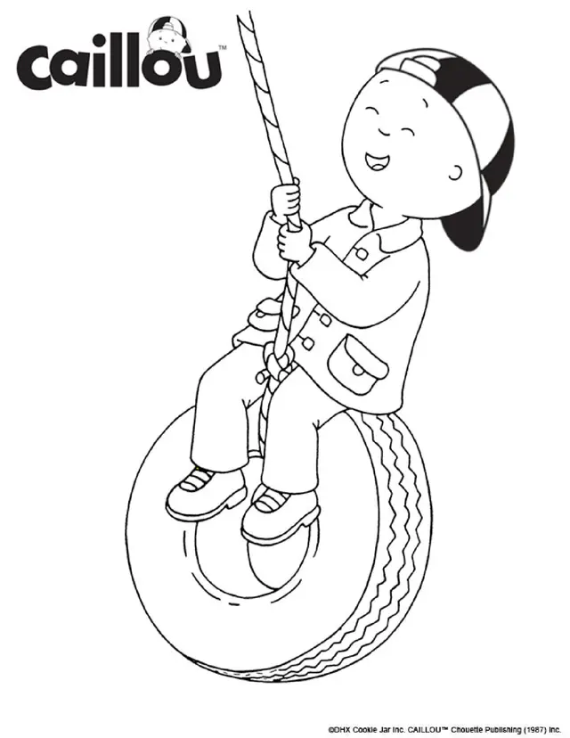 Coloriage Caillou Se Balance En Cette Belle Journée Ensoleille - Caillou à imprimer