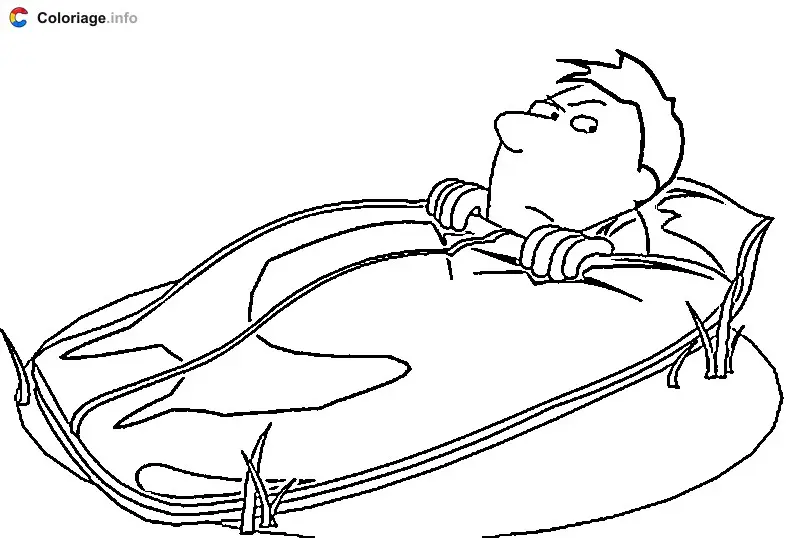 Coloriage Campeur dans son sac de couchage - Camping à imprimer