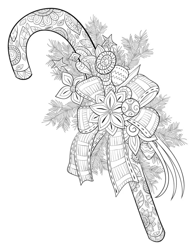 Coloriage Canne De Noël Mandala Anti Stress - Noël adulte à imprimer