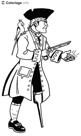 Coloriage Capitaine avec un perroquet - Pirates à imprimer