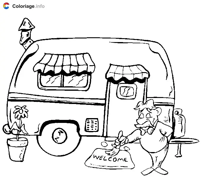 Coloriage Caravane dans un camping - Camping à imprimer