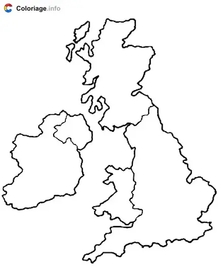 Coloriage Carte du Royaume-Uni - Angleterre à imprimer