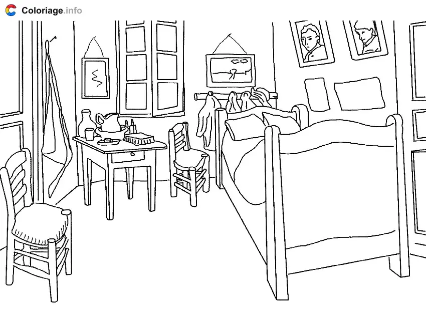 Coloriage Chambre de Van Gogh - Monuments à imprimer