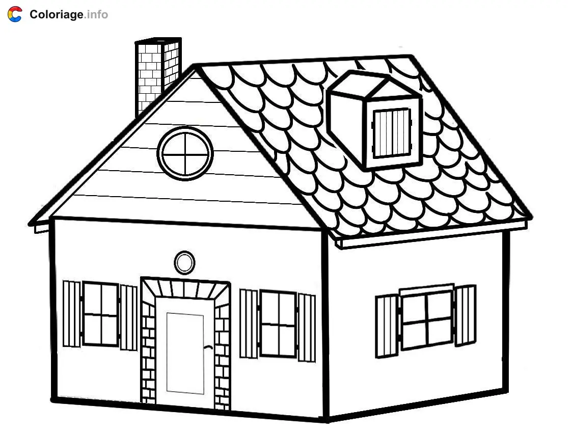 Coloriage Charmante maison avec fenetres et chemine - Maison à imprimer