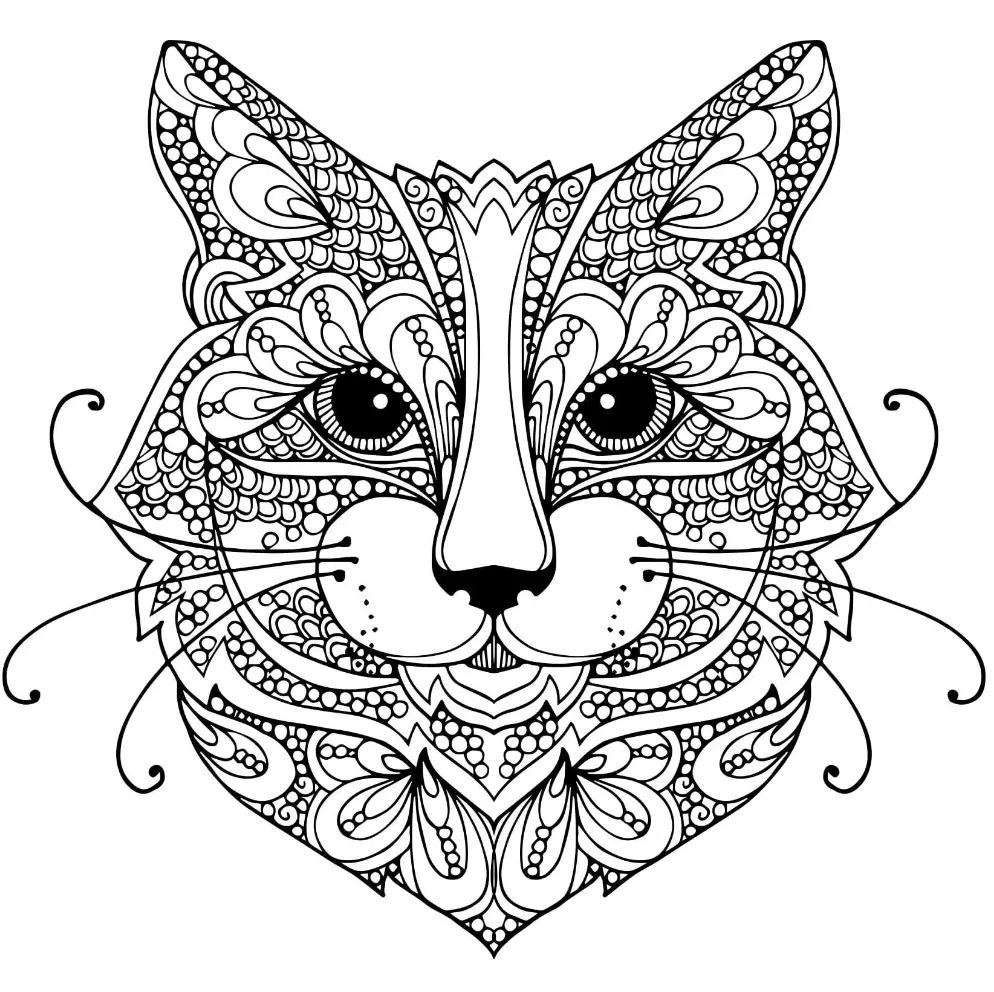 Coloriage Chat Mandala Zentangle Difficile - Chat à imprimer