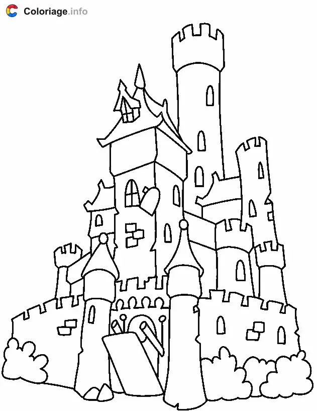 Coloriage Château avec pont-levis - Manoirs hantés à imprimer