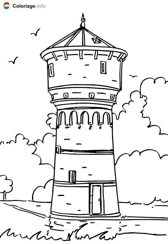 Coloriage Château d'eau - Monuments à imprimer