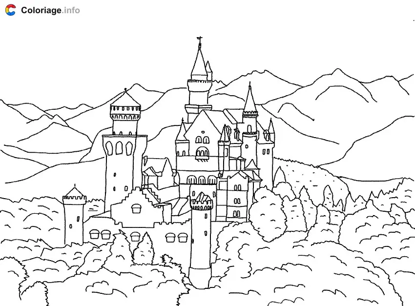 Coloriage Château en Bavière - Monuments à imprimer