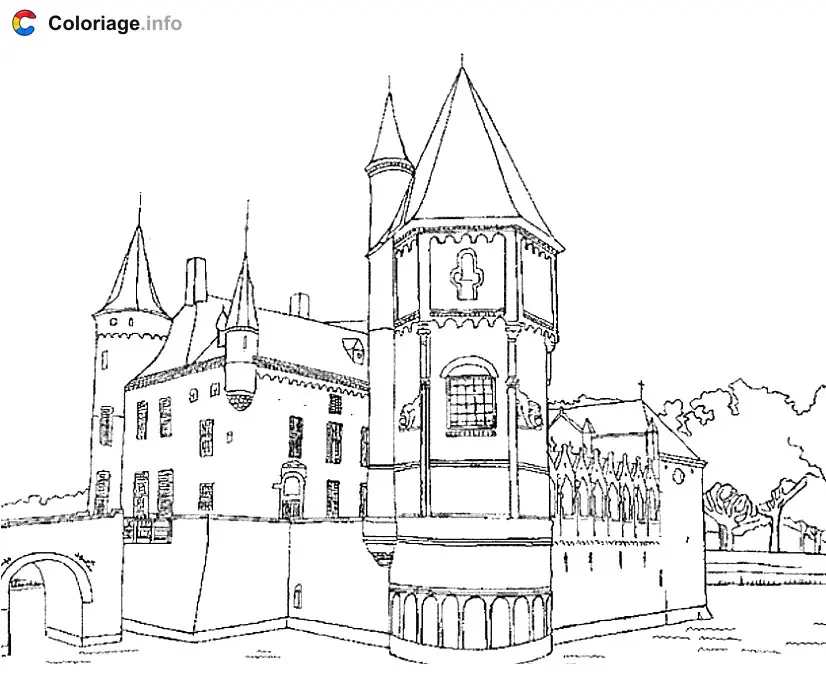 Coloriage Château fort moyen âge - Monuments à imprimer