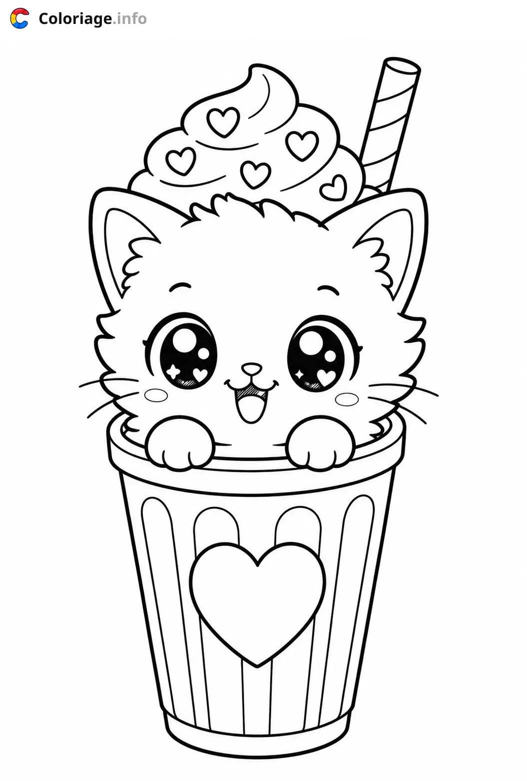 Coloriage Chaton Kawaii dans un verre - Chaton kawaii à imprimer