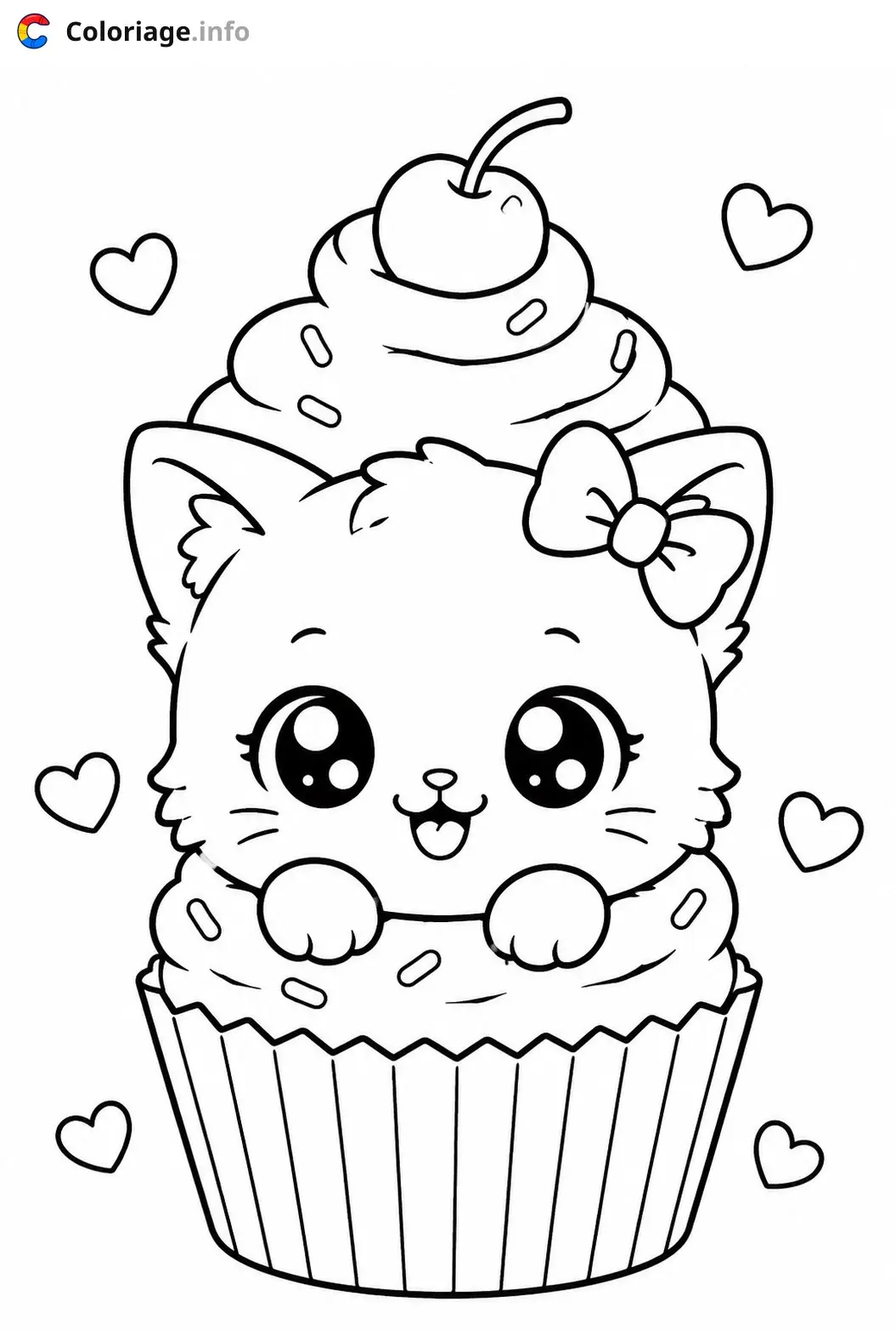 Coloriage Chaton Kawaii en cupcake - Chaton kawaii à imprimer