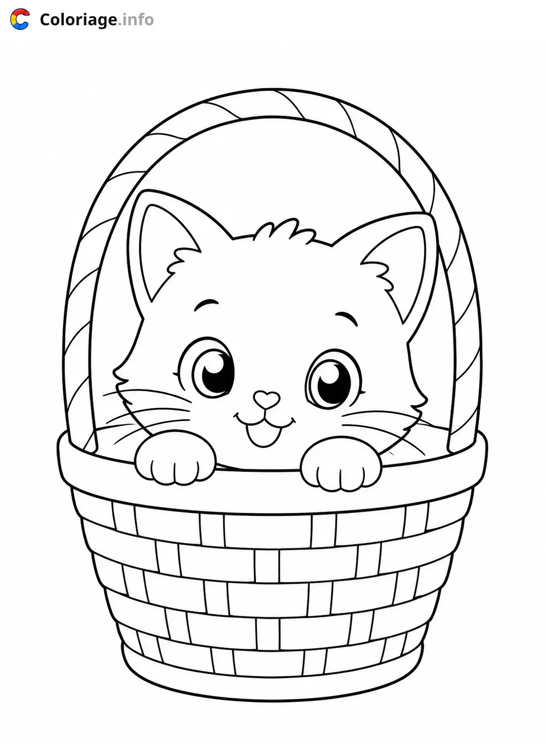 Coloriage Chaton mignon dans un panier - Chaton mignon à imprimer